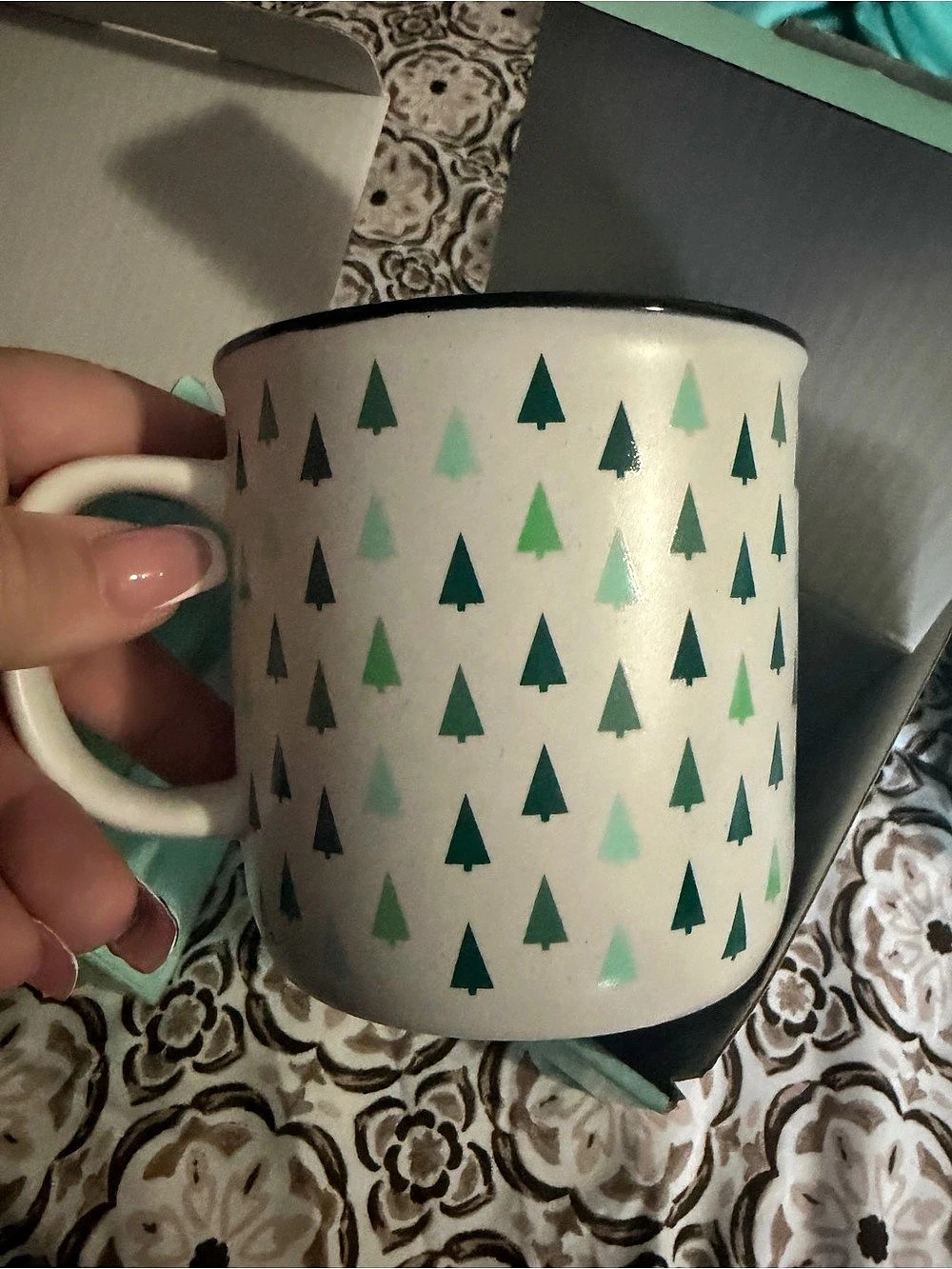 DAVIDsTEA Rustic Mug - You're Getting Warmer 13 oz Green & White NEW